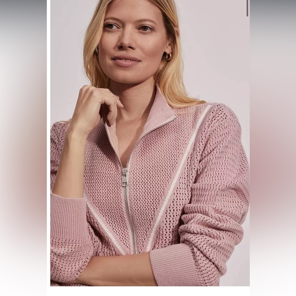 Varley Women's Calva Cotton Open Knit Sweater Pink Mauve 1/2 Zip NWT - Picture 4 of 10